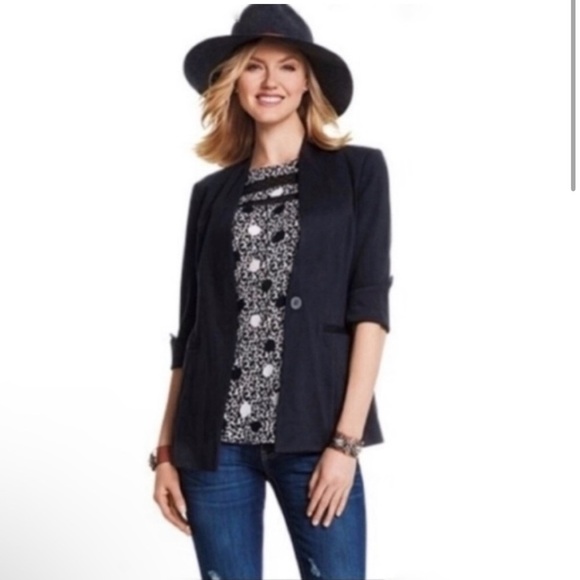Cabi Womens Turner Blazer Jacket Black Single Button Collarless size 10 - Picture 1 of 16